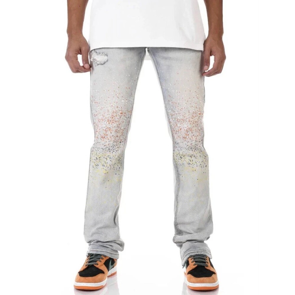 KDNK Stacked Men's Size 30 Light Artist Paint Splatter Comfort Stretch Jeans NWT